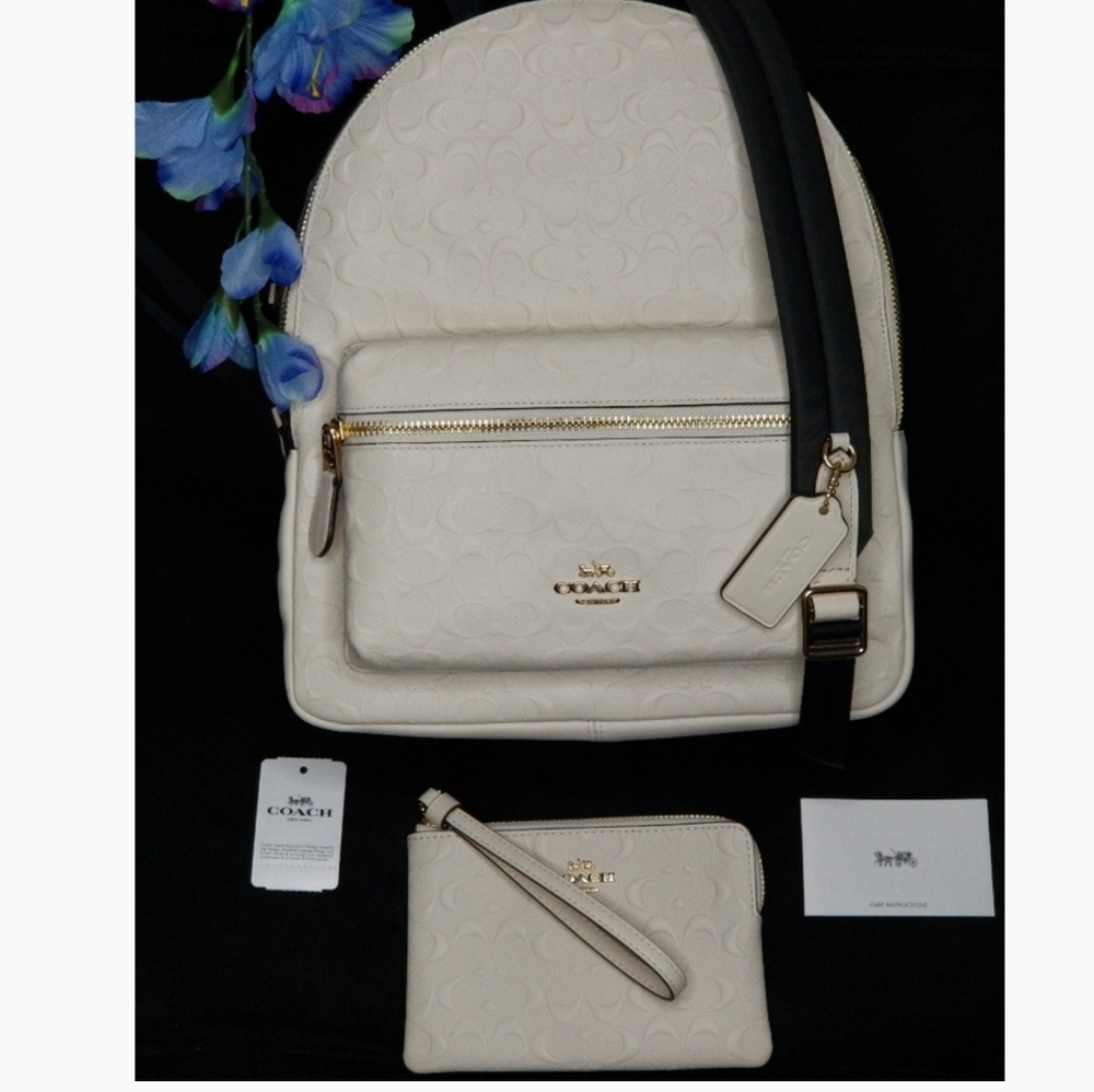 COACH 2P SIGNATURE EMBOSSED BACKPACK XL WRISTLET - Picture 11 of 12